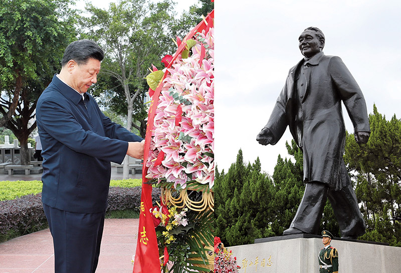 2020年10月14日，習近平總書(shū)記向深圳蓮花山公園鄧小平同志銅像敬獻花籃。